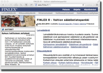 Kuvakaappaus Finlex.fi-sivuston etusivusta.